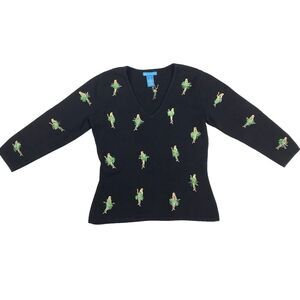 Vintage ALEXANDRA‎ BARTLETT Black Embroidered HULA Dancer Sweater Size Small